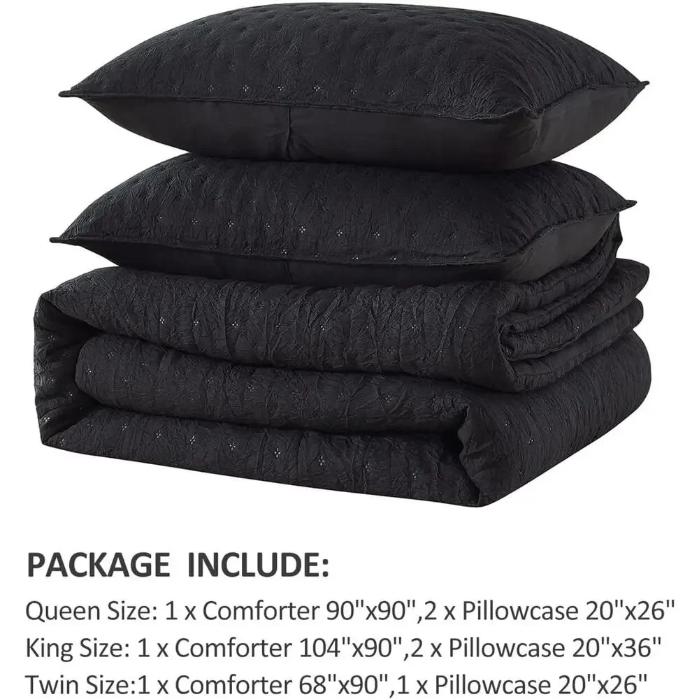 3-Piece King Comforter Set w/2 Pillowcases 480GSM Creased Texture Quilted Design
